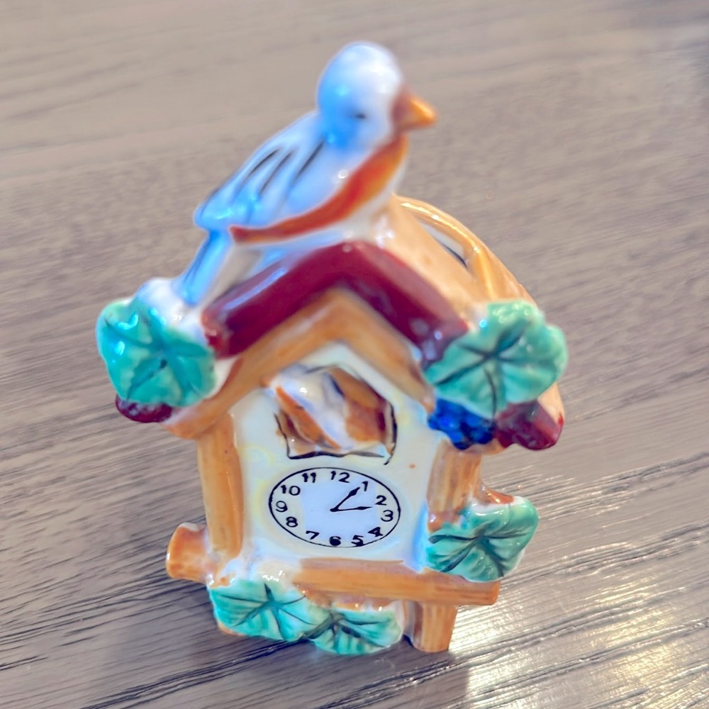 Decorative Ceramic Birdhouse Figurine in Multicolor